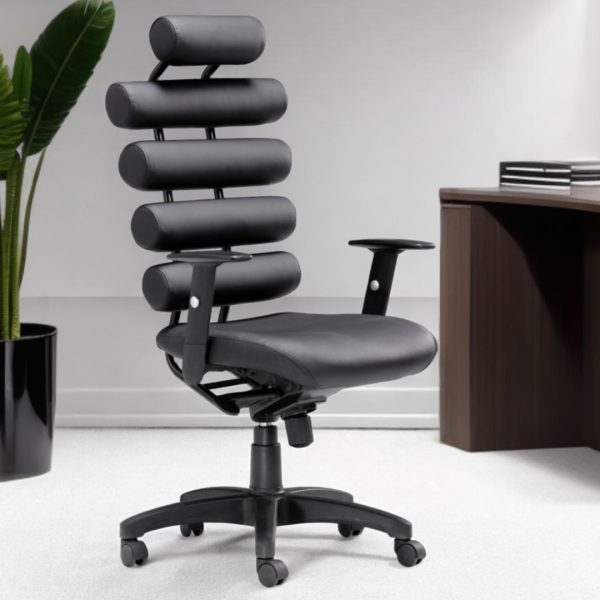 Black Adjustable Swivel Faux Leather Rolling Executive Office Chair - Image 2