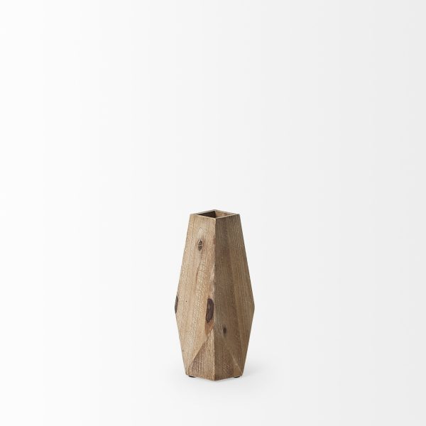 9" Natural Stain Geometric Wooden Vase - Image 3