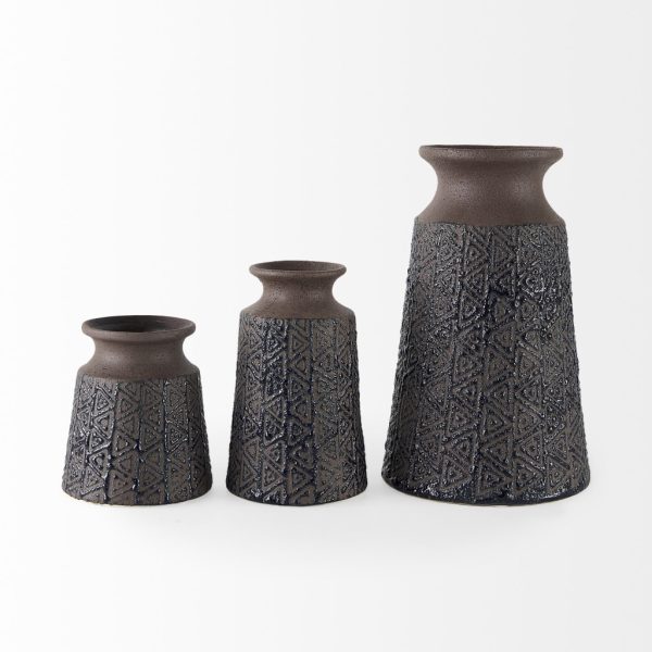 6" Brown Abstract Cylinder Ceramic Table Vase - Image 3