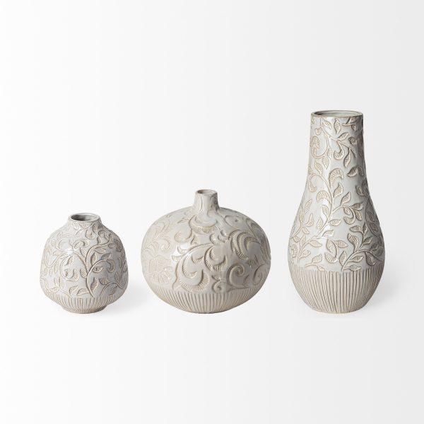 8" Carved White Ceramic Vase - Image 2