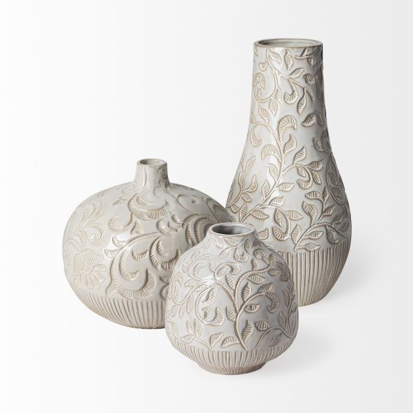 8" Carved White Ceramic Vase - Image 3