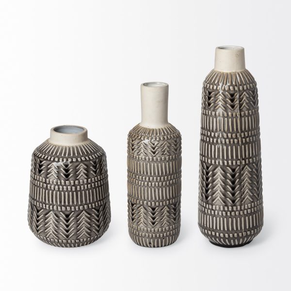 8" Gray Abstract Cylinder Ceramic Table Vase - Image 3