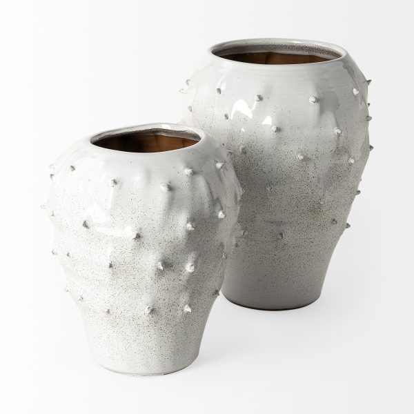 14" White Abstract Cylinder Ceramic Table Vase - Image 3