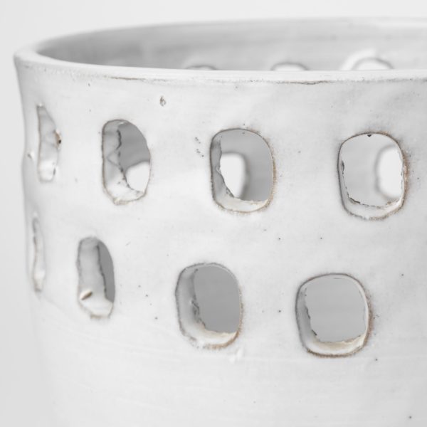 Set of Two White Ceramic Vases with Hollow Details - Image 3