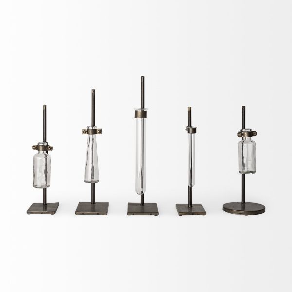 Set of Two Dark Brown Abstract Cylinder Metal Table Vase - Image 3