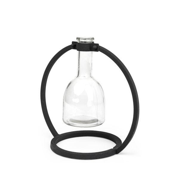 8" Clear and Black Glass and Metal Abstract Cylinder Table Vase - Image 2
