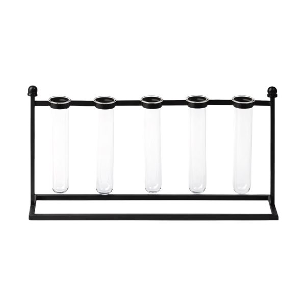 10" Black Abstract Cylinder Metal Table Vase - Image 2
