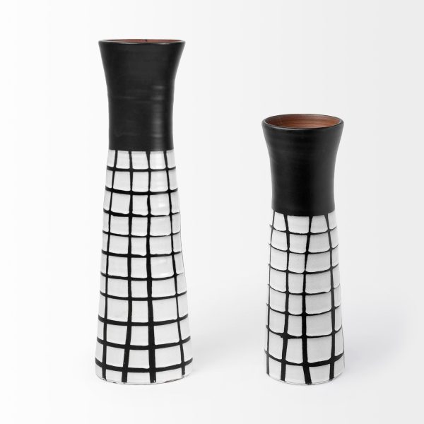 24" Black And White Abstract Cylinder Ceramic Table Vase - Image 3