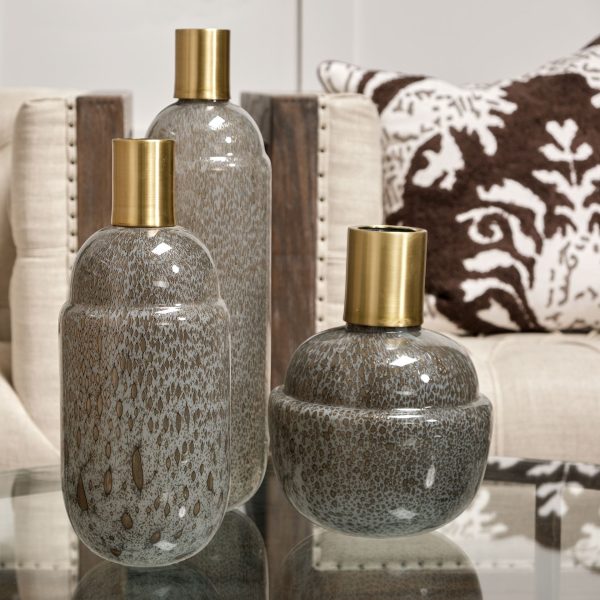 15" Brown Abstract Cylinder Crystal Glass Table Vase - Image 3