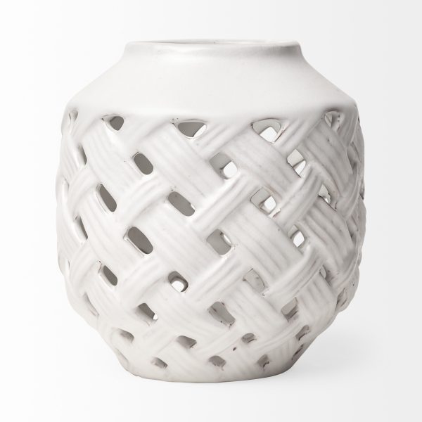 8" White Abstract Cylinder Ceramic Table Vase - Image 3