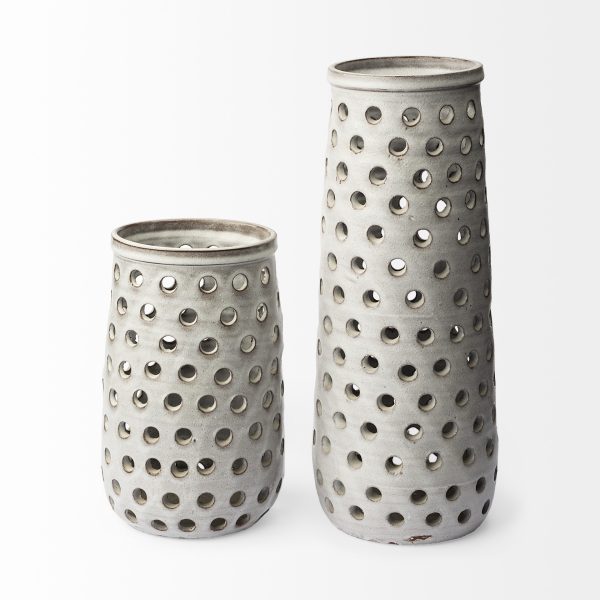 12" White Abstract Cylinder Ceramic Table Vase - Image 3