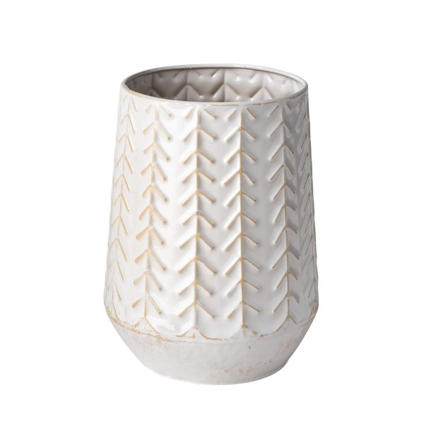 9" White Abstract Cylinder Metal Table Vase
