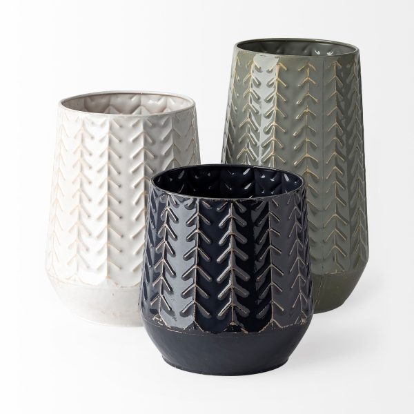 9" White Abstract Cylinder Metal Table Vase - Image 3