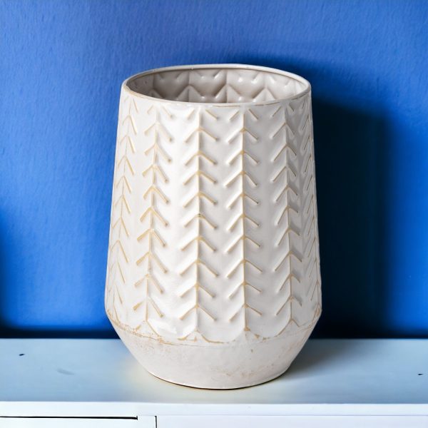9" White Abstract Cylinder Metal Table Vase - Image 2