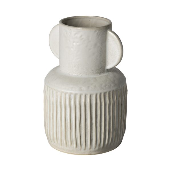 12" Whitewash Handled Textured Ceramic Vase - Image 2