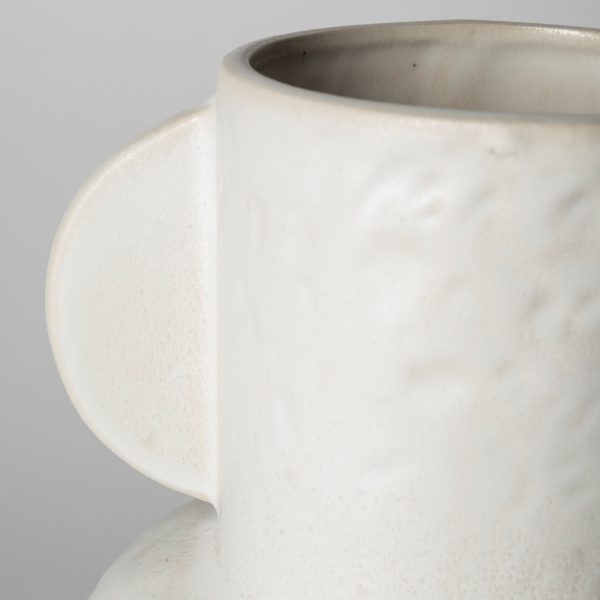 12" Whitewash Handled Textured Ceramic Vase - Image 3