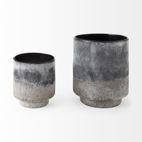 9" Brown And Black Abstract Cylinder Ceramic Table Vase - Image 3