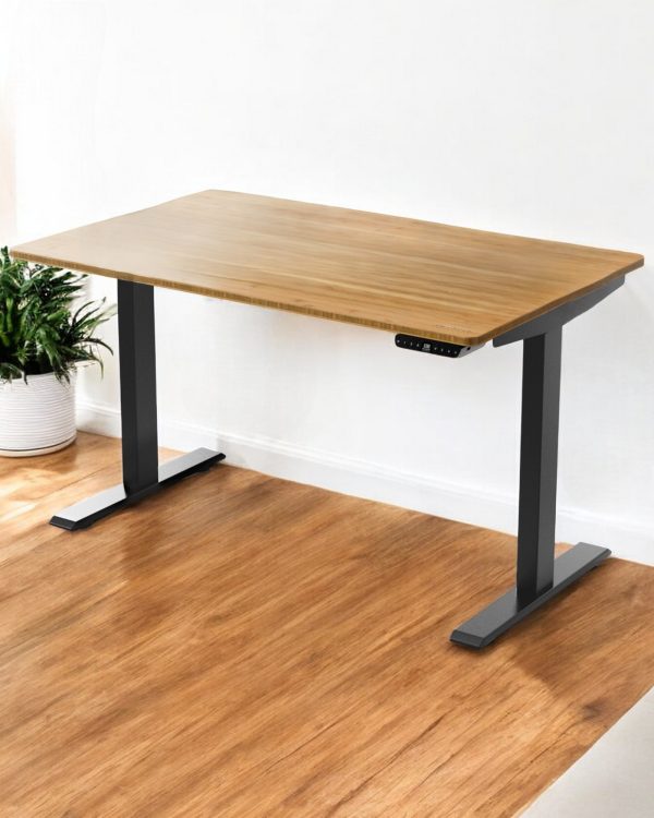 30" Adjustable Brown and Black Stainless Steel Computer Desk - Image 2