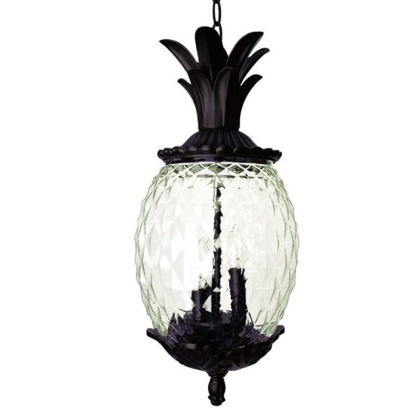 Clear and Black Three Light Pineapple Outdoor Hanging Pendent Light - Image 2