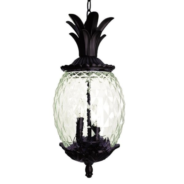 Clear and Black Three Light Pineapple Outdoor Hanging Pendent Light - Image 3