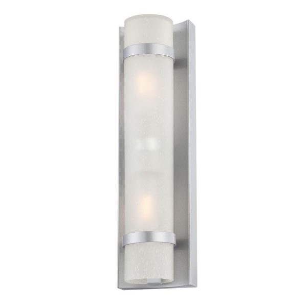 Two Light Brushed Silver and White Glass Wall Sconce - Image 3
