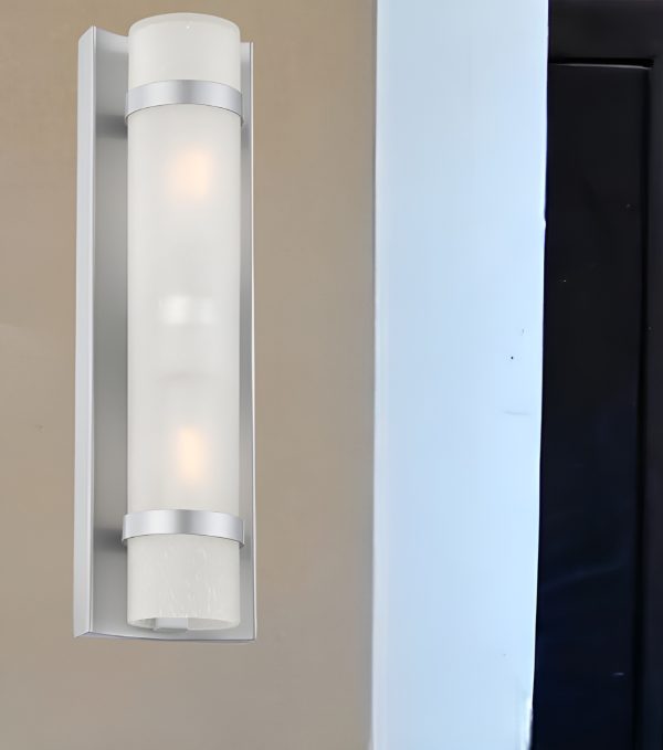 Two Light Brushed Silver and White Glass Wall Sconce - Image 2