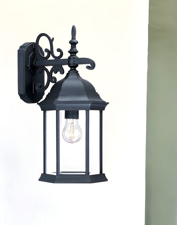 Narrow Matte Black Domed Hanging Glass Lantern Wall Light - Image 2