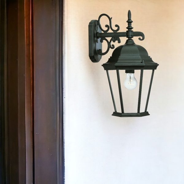 Matte Black Domed Glass Hanging Lantern Wall Light - Image 2