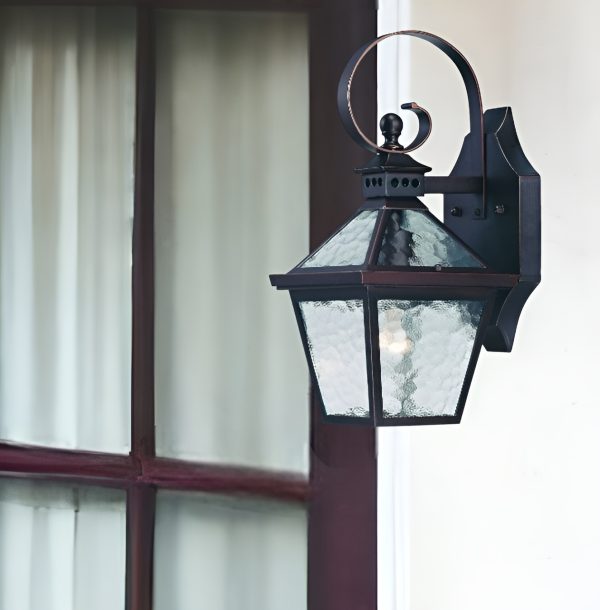 Two Light Antique Bronze Hammered Glass Wall Light - Image 2