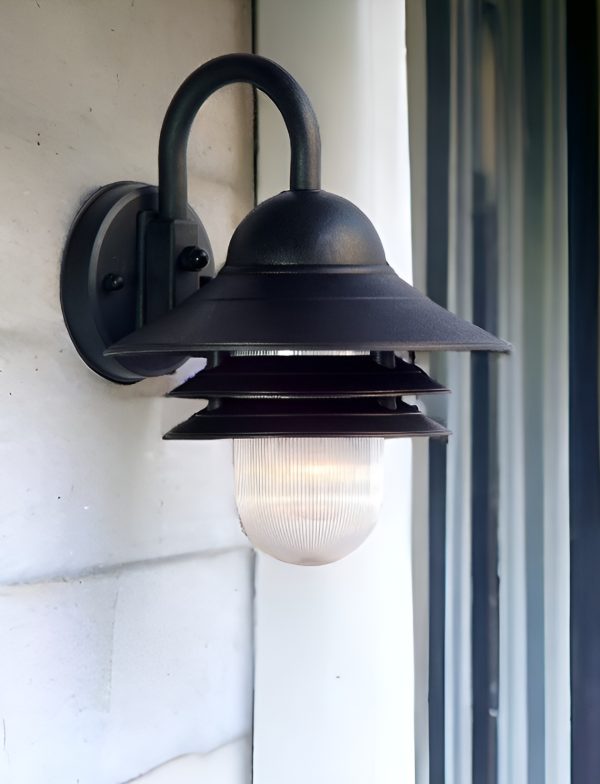 Matte Black Three Tier Lamp Shade Outdoor Wall Light - Image 2