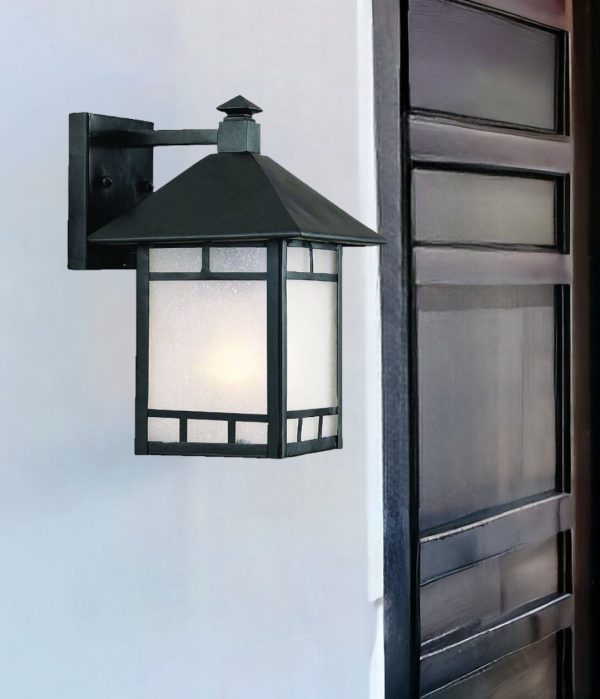 Petite Matte Black Frosted Glass Lantern Wall Light - Image 2