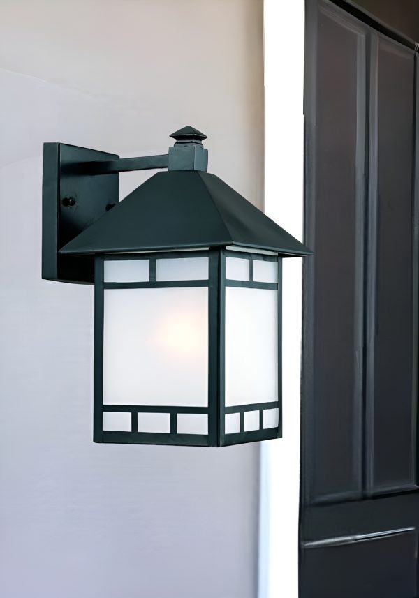 Matte Black Frosted Glass Lantern Wall Light - Image 2