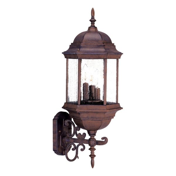 Three Light Brown Domed Textured Glass Lantern Wall Light - Image 3