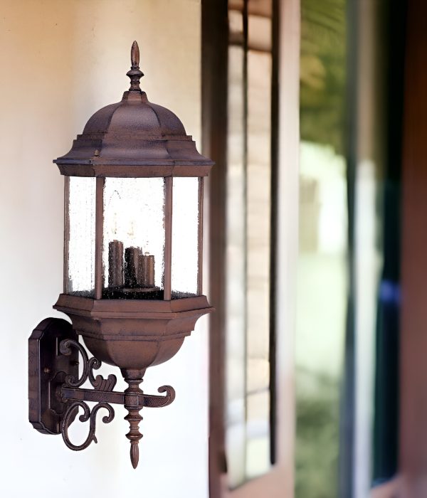 Three Light Brown Domed Textured Glass Lantern Wall Light - Image 2
