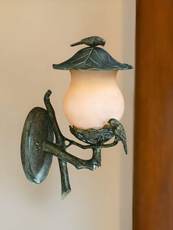 Vintage Black and Gold Bird Detail Lantern Wall Light - Image 2