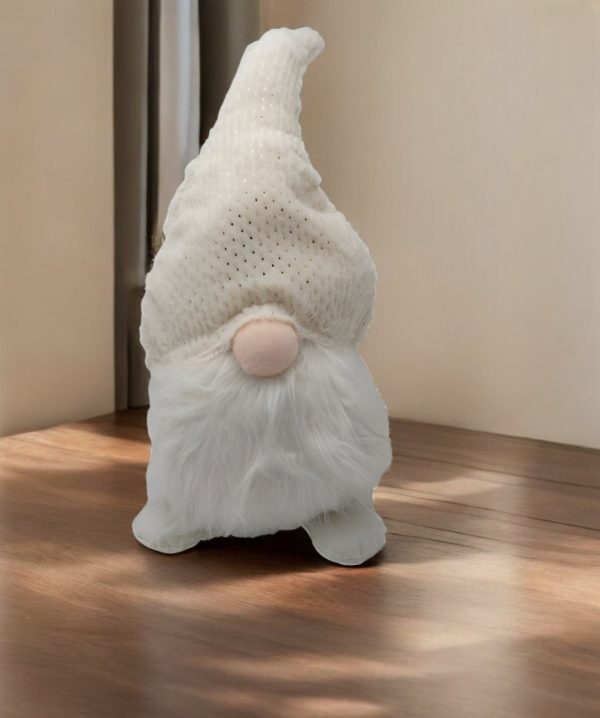 Creamy White Fuzzy Fabric Gnome - Image 3