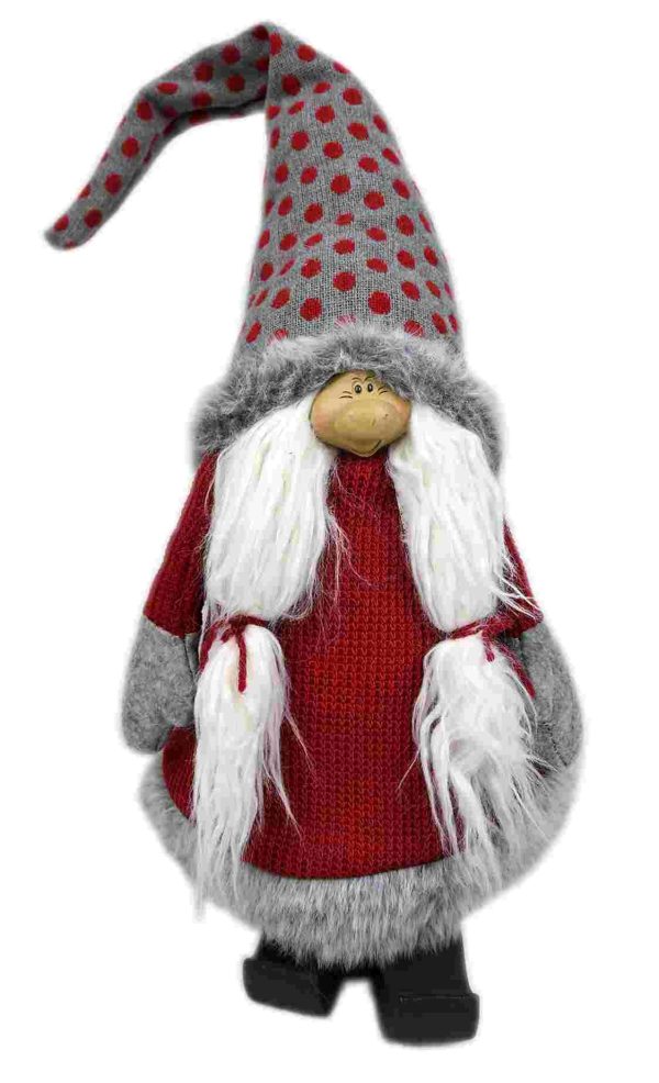 Red and Grey Spotted Hat Gnome with Pigtails - Image 2