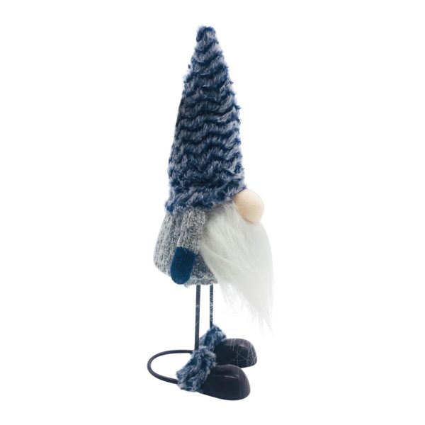 11" Blue Fabric Christmas Standing Gnome Tabletop Sculpture - Image 3