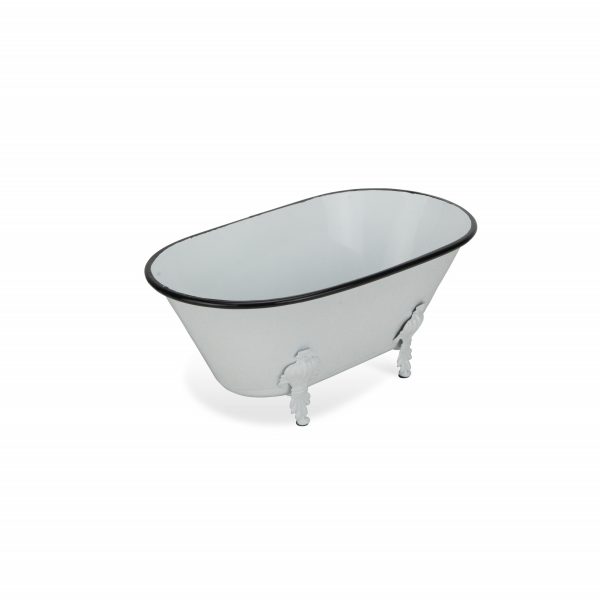 5" White Metal Hand Painted Decorative Tub Tabletop Sculpture - Image 3