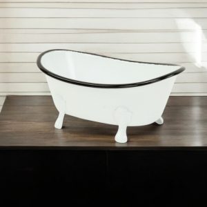 3" White Fabric Hand Painted Decorative Tub Tabletop Sculpture