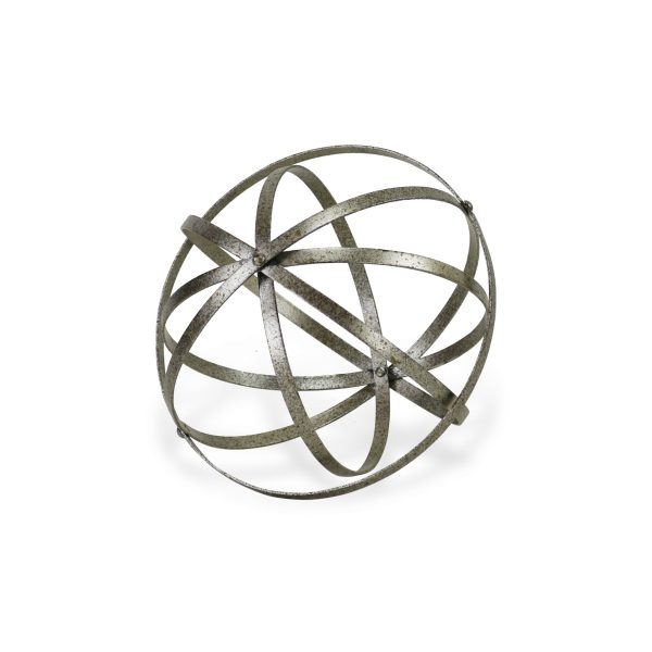 10" Silver Metal Hand Painted Decorative Orb Tabletop Sculpture - Image 3