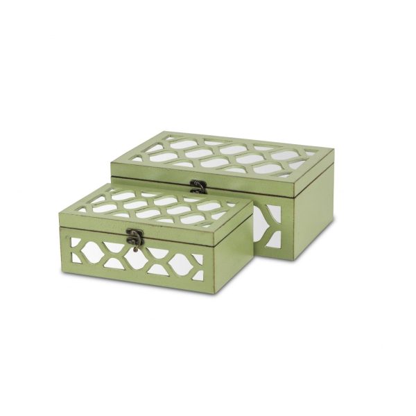 Set of Green Quatrefoil Mirror Jewelry Storage Boxes - Image 3