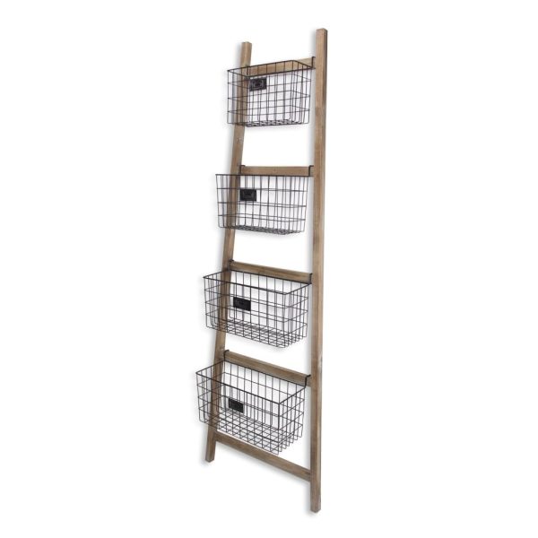 Wooden Ladder Storage Piece with 4 Baskets - Image 3