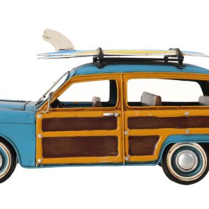 6" Blue And Yellow Metal Hand Painted Decorative Car