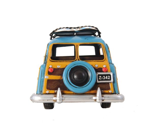 6" Blue And Yellow Metal Hand Painted Decorative Car - Image 3