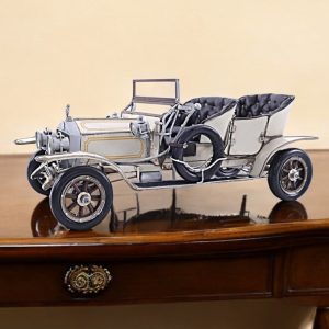 8" Silver Metal Hand Painted Model Car Tabletop Sculpture