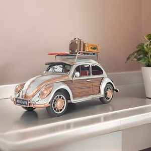 7" Silver Metal Hand Painted Model Car Tabletop Sculpture
