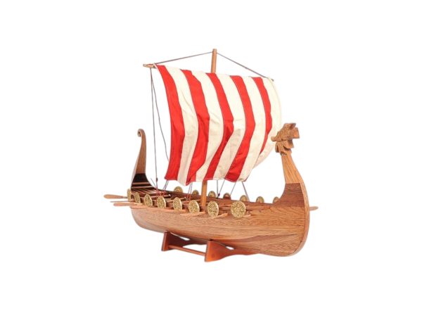 20" Wood Brown Solid Wood Hand Painted Model Boat Tabletop Sculpture - Image 2
