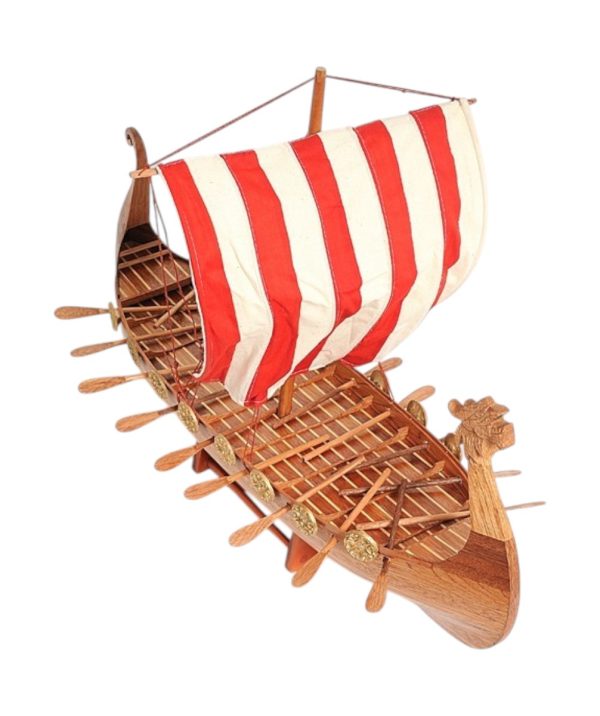 20" Wood Brown Solid Wood Hand Painted Model Boat Tabletop Sculpture - Image 3