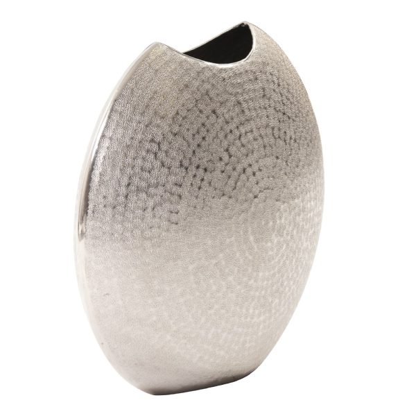 14" Silver Hammered Round Aluminum Table Vase - Image 3